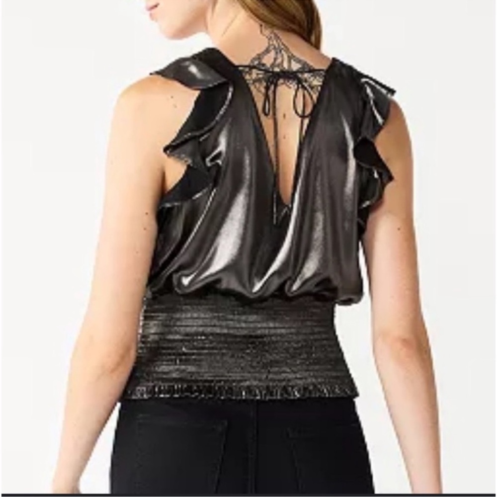 Nine West Sleeveless Ruffle Smocked Hem Top - Picture 2 of 11